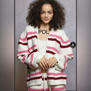 BP217-6🤍💕NEW!POL pretty+sassy Cozy Striped zip up hoodie- so soft+fun!